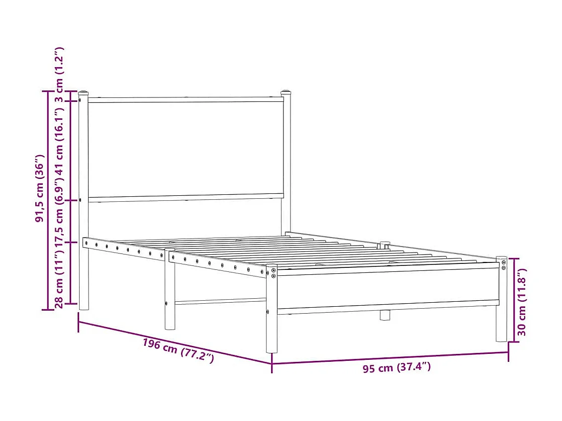 Lit simple | Lit adulte, enfant | Cadre de lit en métal chêne sonoma 90x190 cm