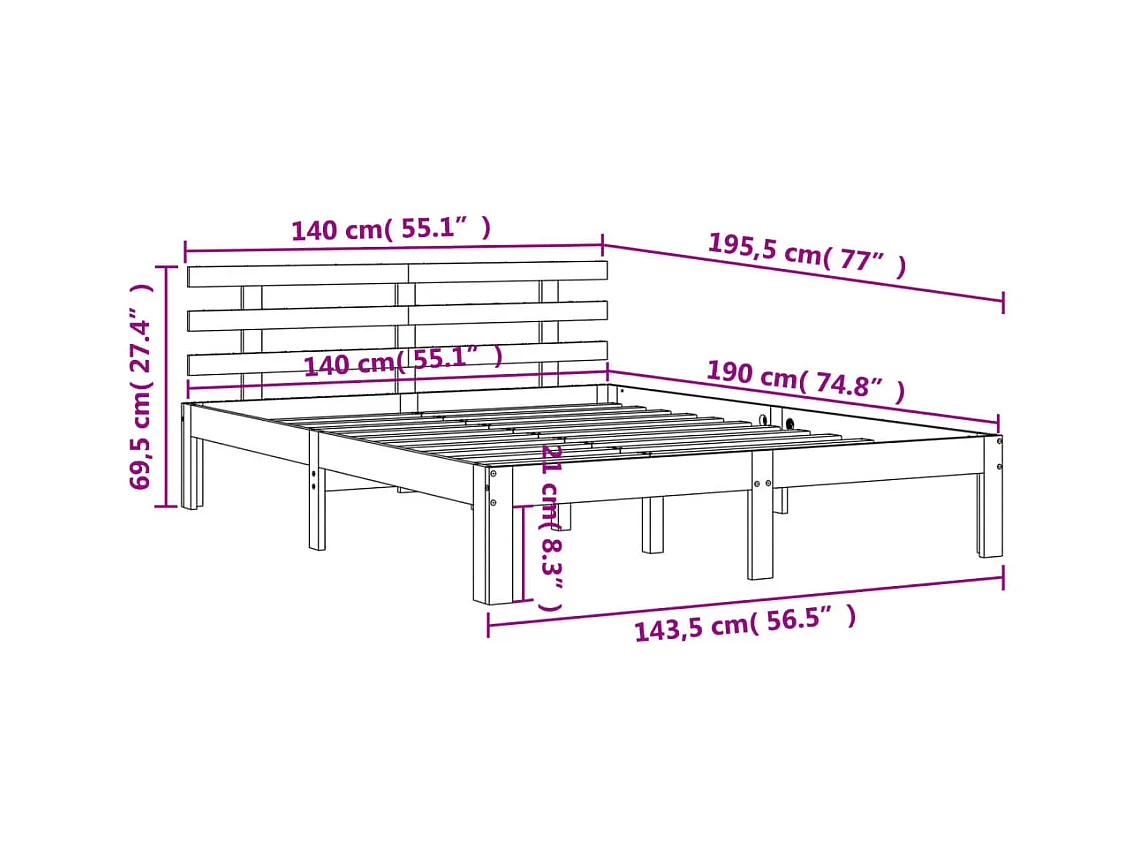 Lit double | Lit adulte | Cadre de lit cire marron 140x190cm bois pin massif