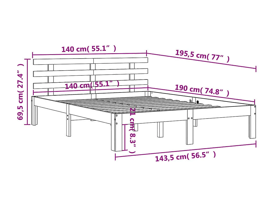 Lit double | Lit adulte | Cadre de lit cire marron 140x190cm bois pin massif