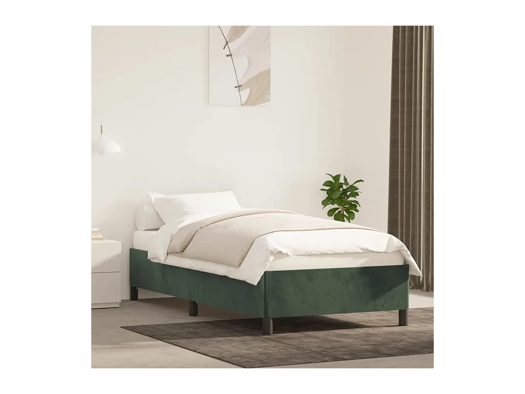 Lit simple | Lit adulte, enfant | Cadre de lit vert foncé 100x200 cm velours