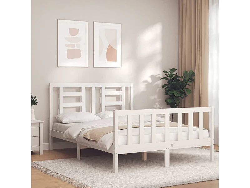 Lit simple | Lit adulte, enfant | Cadre de lit blanc 120x200 cm bois de pin massif