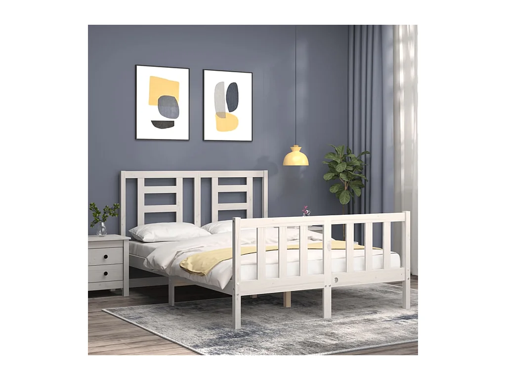 Lit simple | Lit adulte, enfant | Cadre de lit blanc 120x200 cm bois de pin massif