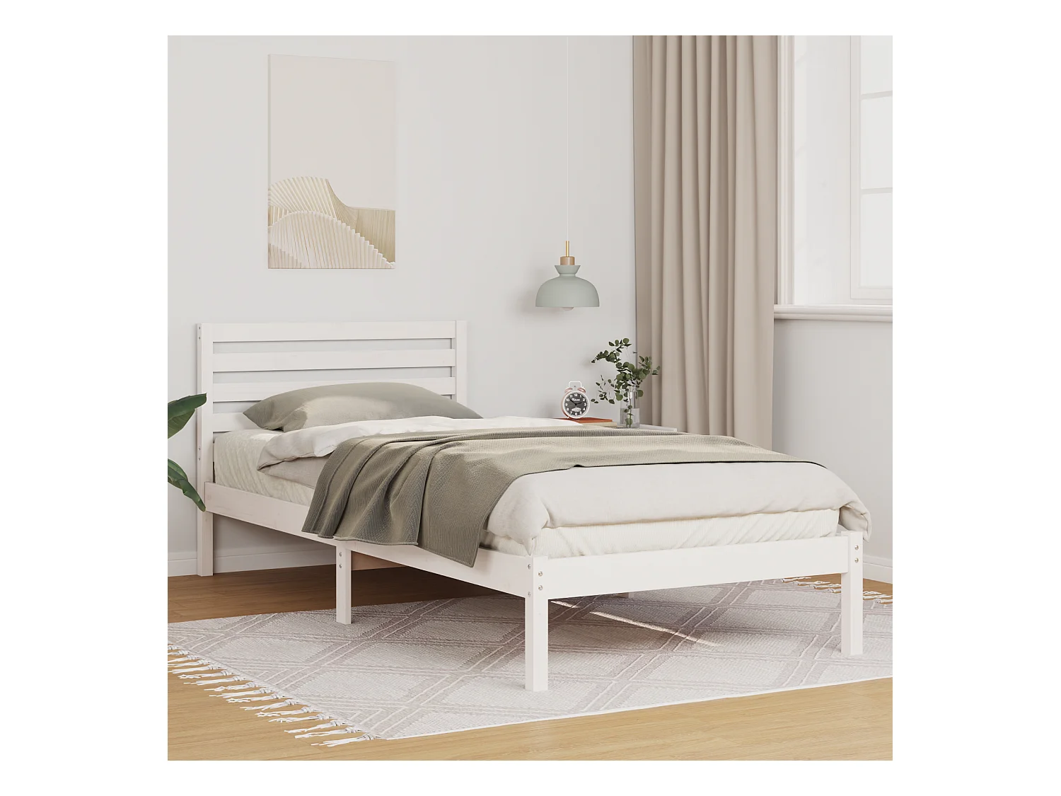 Lit simple | Lit adulte, enfant | Cadre de lit Blanc 100x220 cm Bois massif en pin