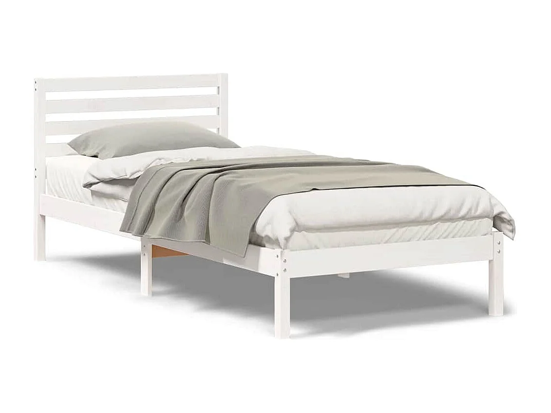 Lit simple | Lit adulte, enfant | Cadre de lit Blanc 100x220 cm Bois massif en pin