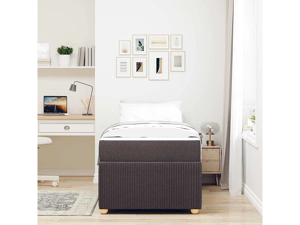 Lit simple | Lit adulte, enfant | Cadre de lit avec matelas Marron foncé 90x200 cm tissu
