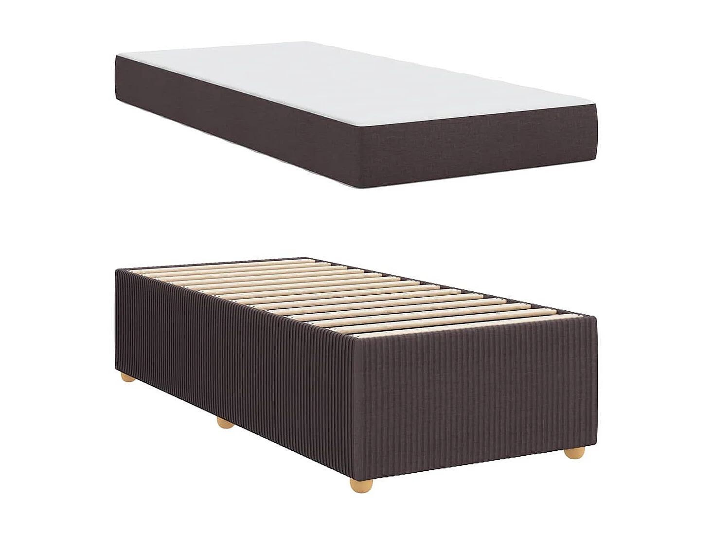 Lit simple | Lit adulte, enfant | Cadre de lit avec matelas Marron foncé 90x200 cm tissu