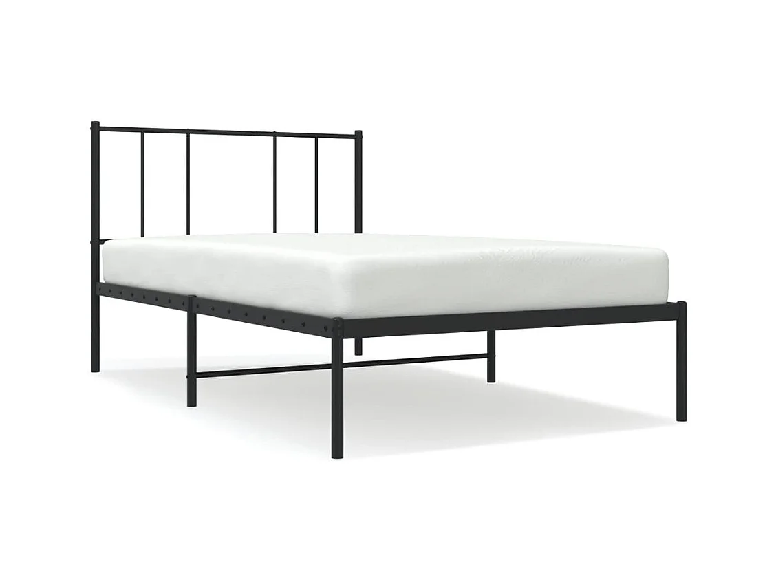 Lit simple | Lit adulte, enfant | Cadre de lit métal avec tête de lit noir 90x200 cm