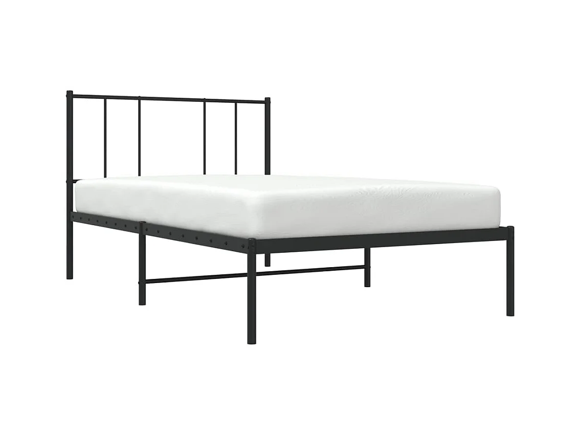 Lit simple | Lit adulte, enfant | Cadre de lit métal avec tête de lit noir 90x200 cm