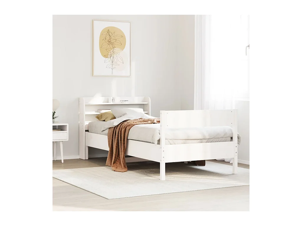 Lit simple | Lit adulte, enfant | Cadre de lit blanc 75x190 cm bois de pin massif