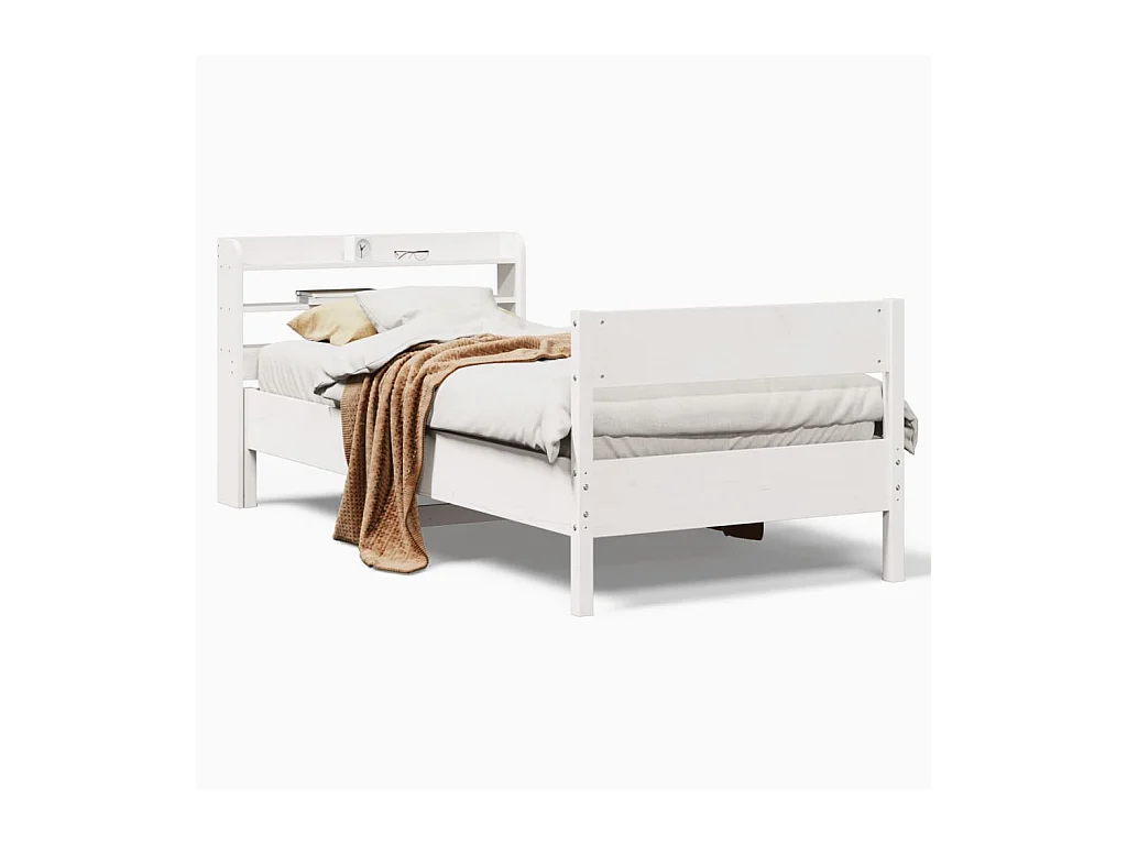 Lit simple | Lit adulte, enfant | Cadre de lit blanc 75x190 cm bois de pin massif