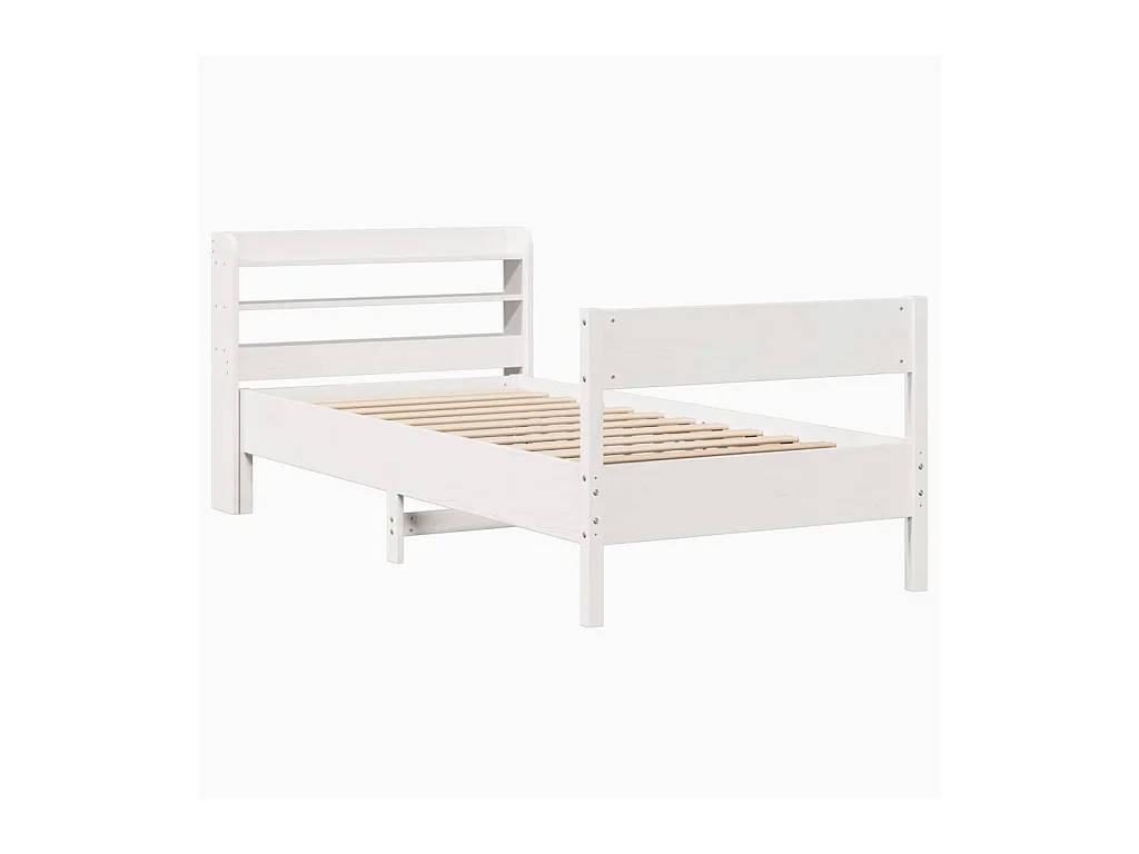 Lit simple | Lit adulte, enfant | Cadre de lit blanc 75x190 cm bois de pin massif