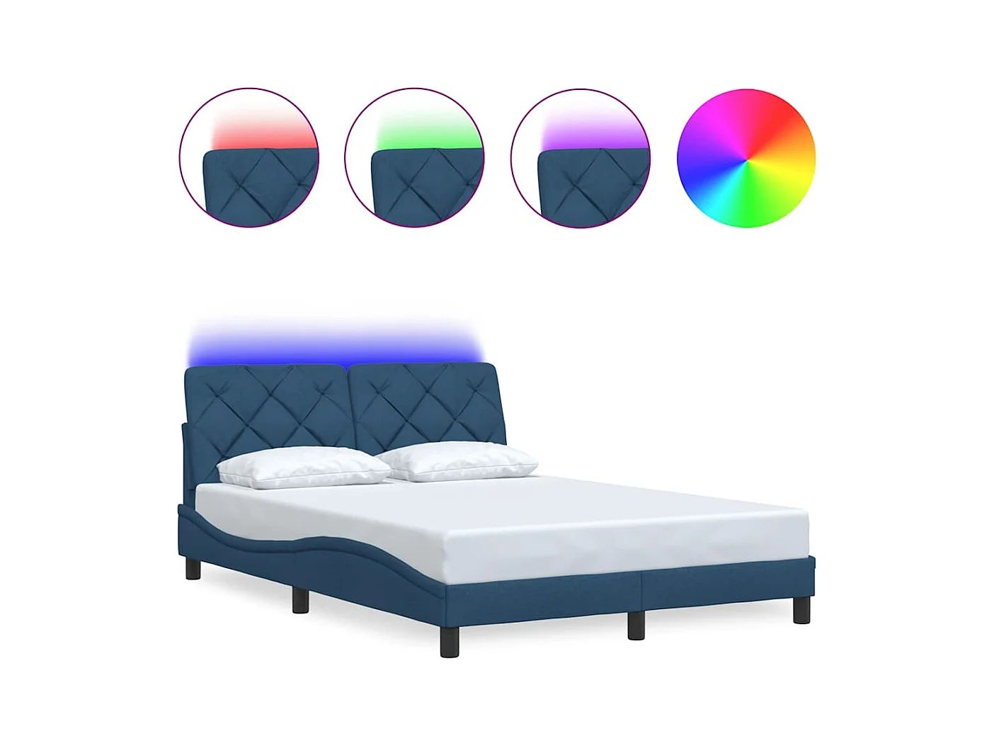 Lit simple | Lit adulte, enfant | Cadre de lit avec LED bleu 120x200 cm tissu