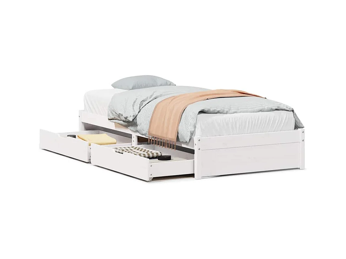 Letto per adulti | Letto singolo | Giroletto senza Materasso Bianco 100x200 cm Legno Massello Pino