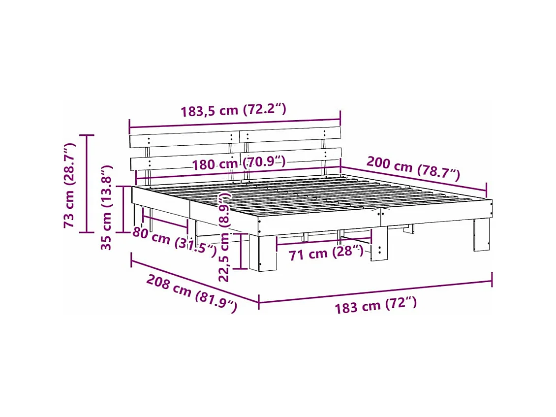 Lit double | Lit adulte | Cadre de lit Marron 180x200 cm Bois de pin massif