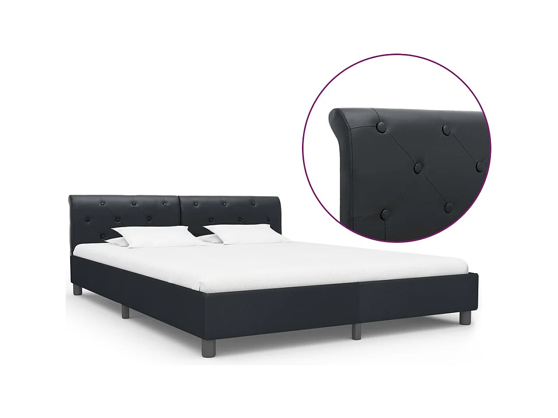 Letto per adulti | Letto matrimoniale | Giroletto Nero in Similpelle 180x200 cm