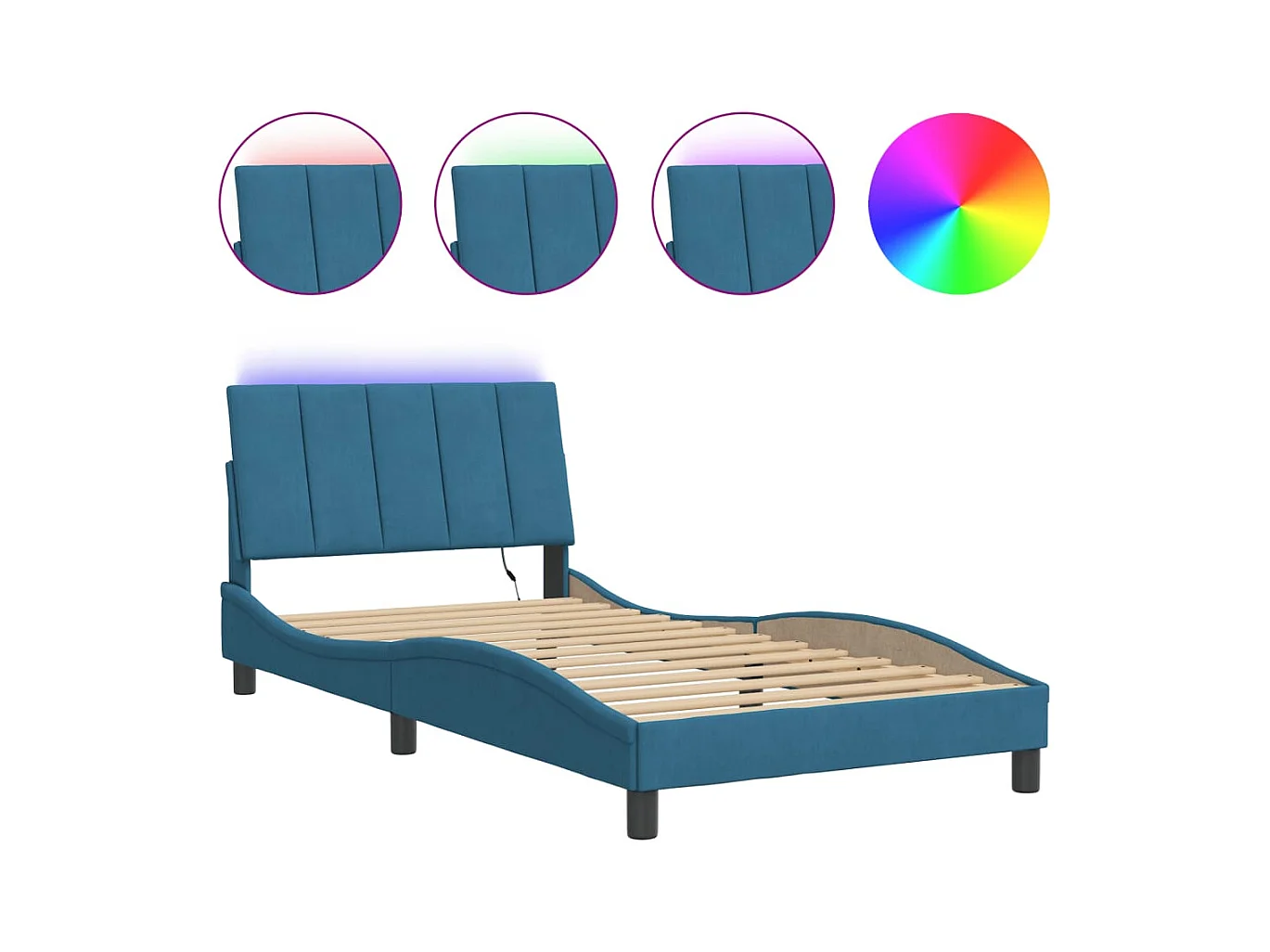Letto per adulti | Letto singolo | Giroletto con LED senza Materasso Hanko Blu 100x200 cm in Velluto