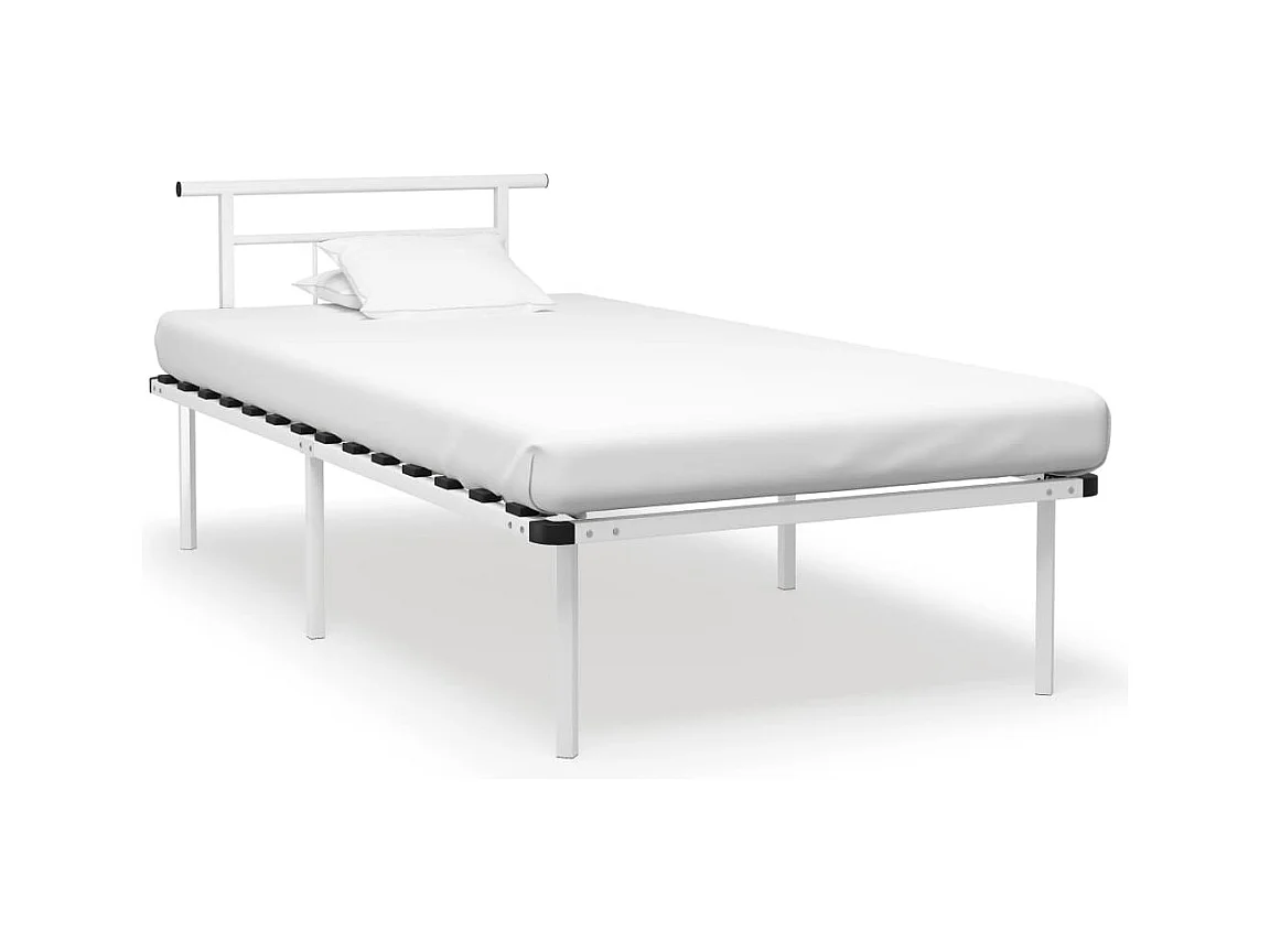 Lit simple | Lit adulte, enfant | Cadre de lit blanc métal 100x200 cm