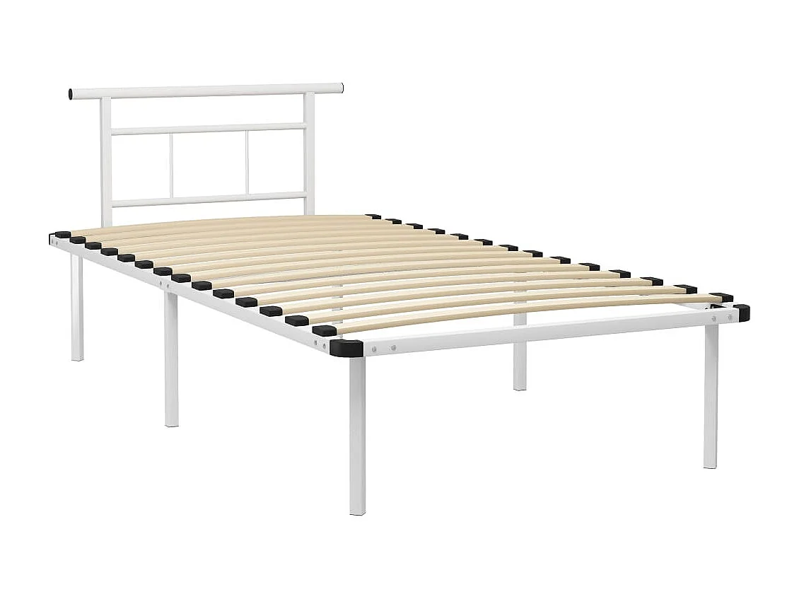 Lit simple | Lit adulte, enfant | Cadre de lit blanc métal 100x200 cm