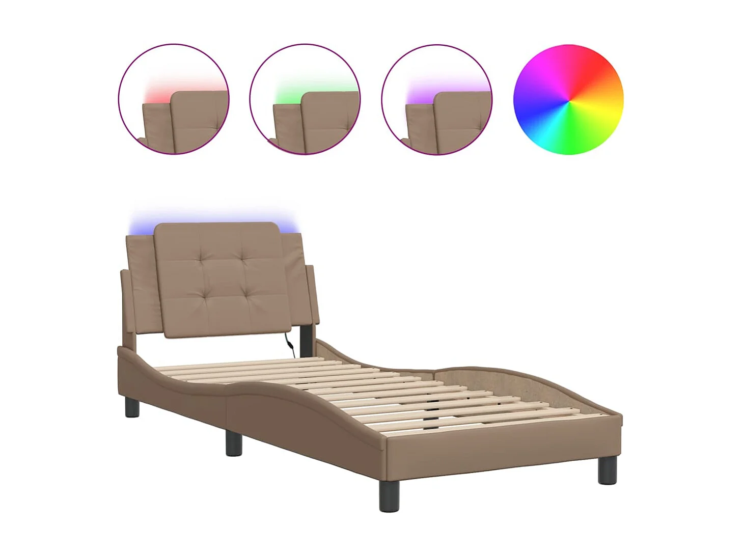 Lit simple | Lit adulte, enfant | Cadre de lit avec lumières LED cappuccino 90x190 cm similicuir