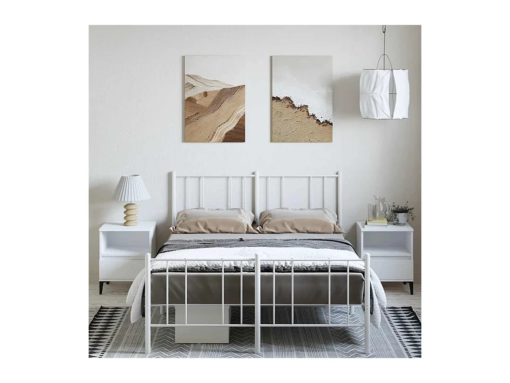 Lit double | Lit adulte | Cadre de lit métal et pied de lit blanc 135x190 cm
