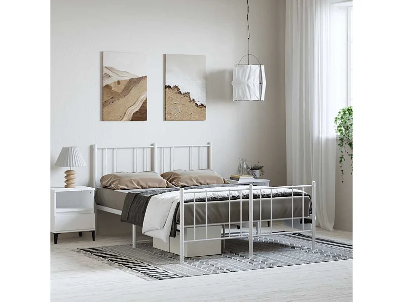 Lit double | Lit adulte | Cadre de lit métal et pied de lit blanc 135x190 cm