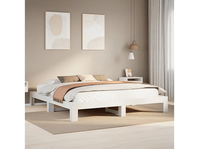 Lit double | Lit adulte | Cadre de lit blanc 200x200 cm bois massif de pin