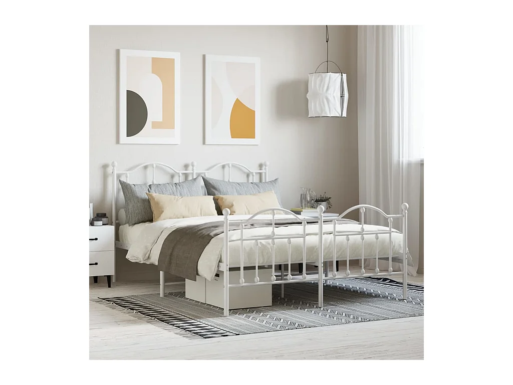Lit double | Lit adulte | Cadre de lit métal et pied de lit blanc 140x200 cm