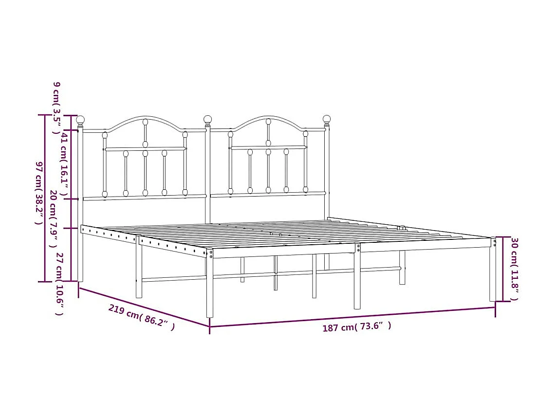 Bedframe | Tweepersoonsbed met hoofdbord metaal wit 183x213 cm