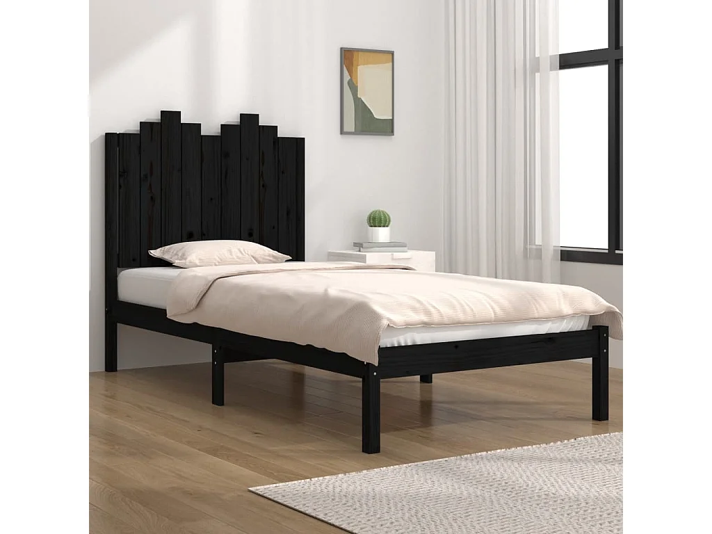 Lit simple | Lit adulte, enfant | Cadre de lit noir bois massif 75x190 cm