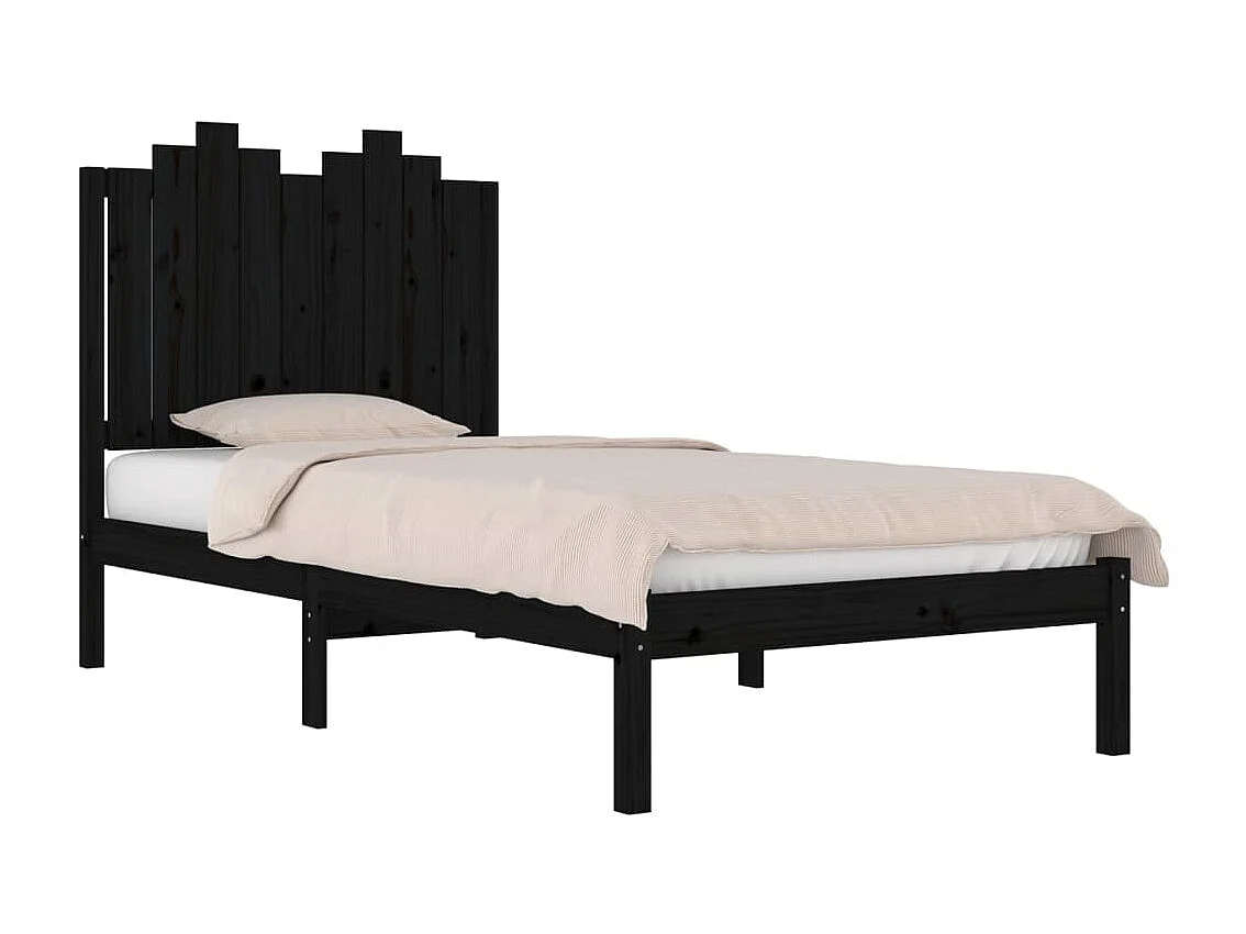 Lit simple | Lit adulte, enfant | Cadre de lit noir bois massif 75x190 cm