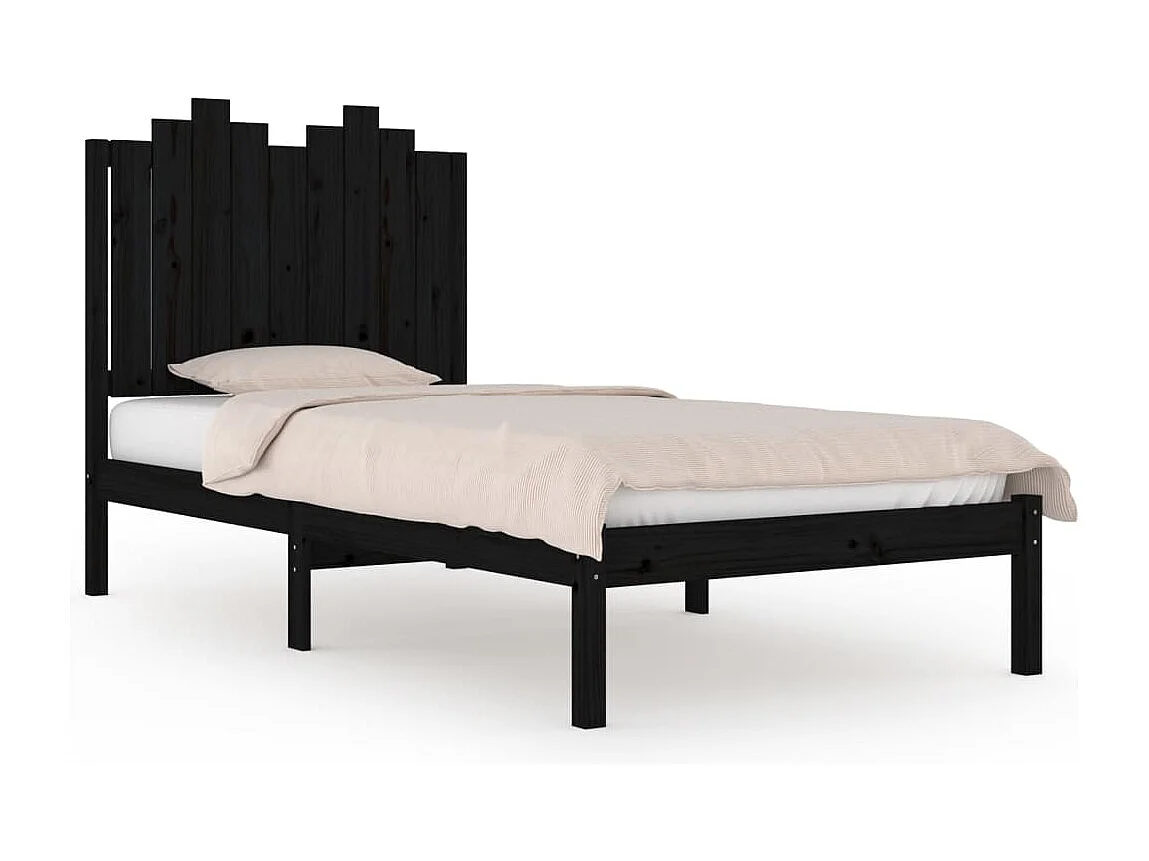 Lit simple | Lit adulte, enfant | Cadre de lit noir bois massif 75x190 cm