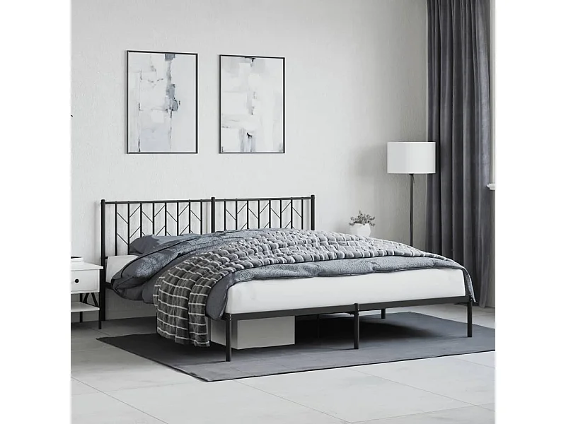 Letto per adulti | Letto matrimoniale | Giroletto con Testiera in Metallo Nero 180x200 cm