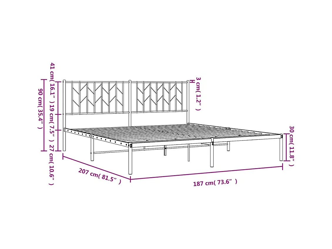 Letto per adulti | Letto matrimoniale | Giroletto con Testiera in Metallo Nero 180x200 cm