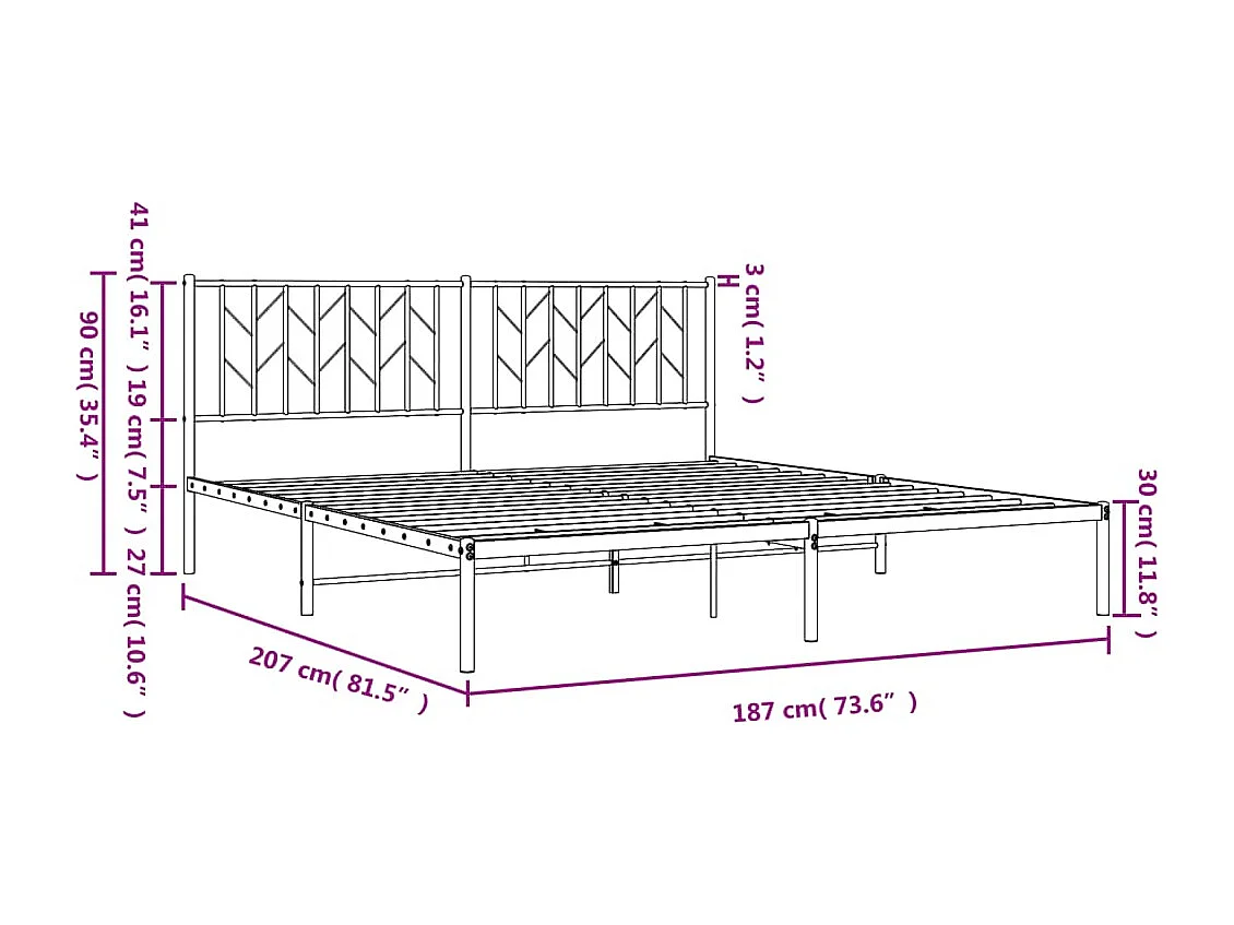 Letto per adulti | Letto matrimoniale | Giroletto con Testiera in Metallo Nero 180x200 cm