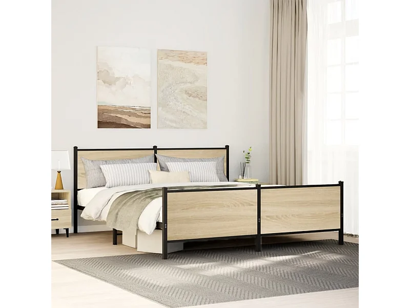 Letto per adulti | Letto matrimoniale | Giroletto senza Materaso in Metallo Rovere Sonoma 183x213 cm