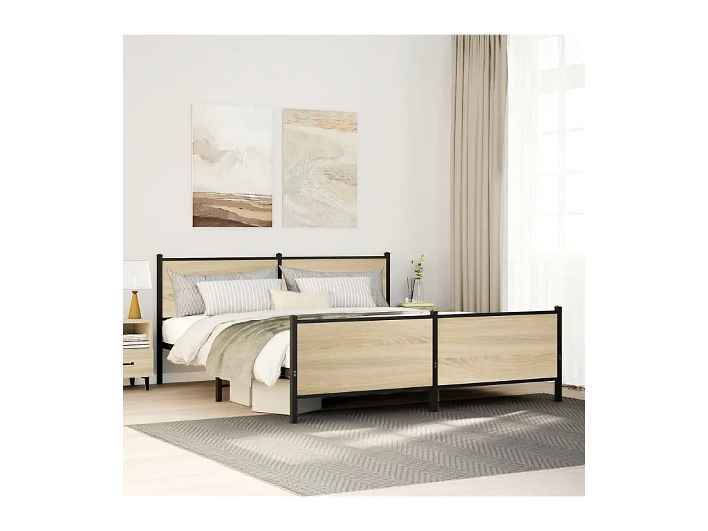 Letto per adulti | Letto matrimoniale | Giroletto senza Materaso in Metallo Rovere Sonoma 183x213 cm