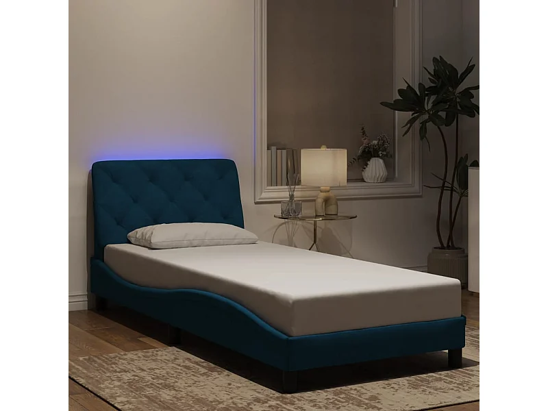 Lit simple | Lit adulte, enfant | Cadre de lit avec LED bleu 90x190 cm velours