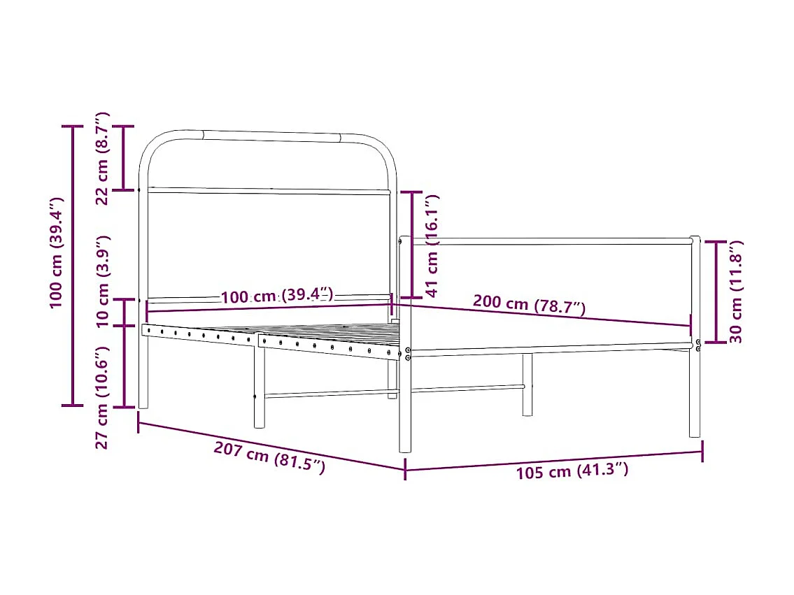 Lit simple | Lit adulte, enfant | Cadre de lit 100x200 cm chêne sonoma