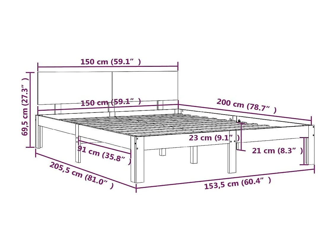 Lit double | Lit adulte | Cadre de lit blanc 150x200 cm