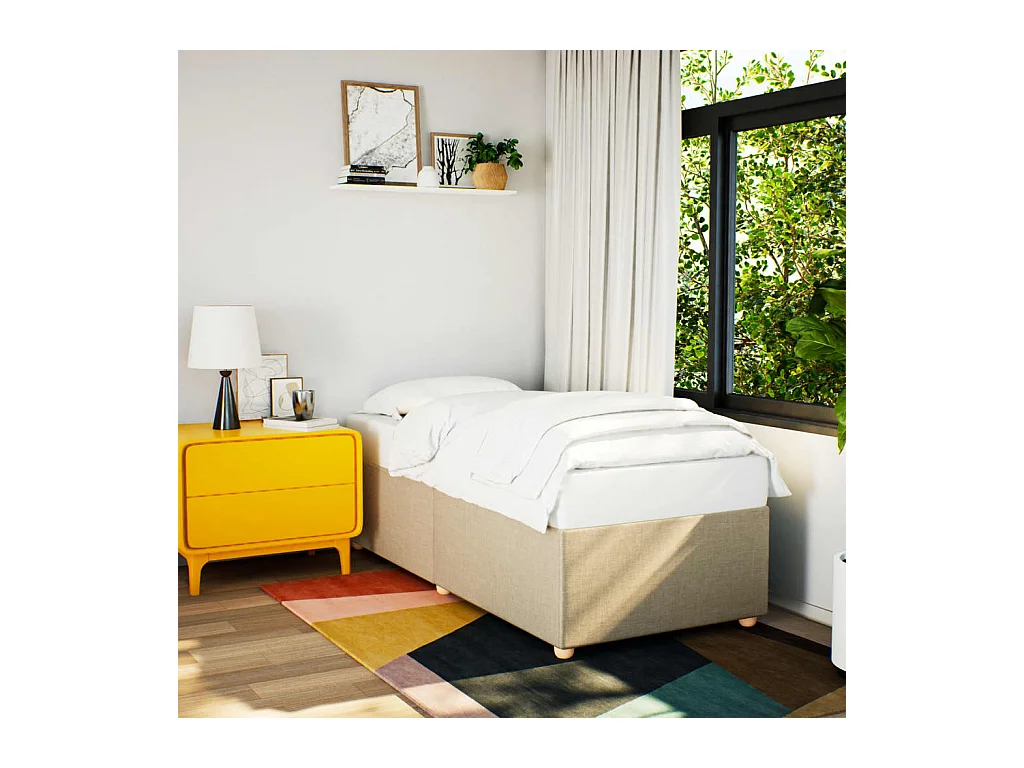 Lit simple | Lit adulte, enfant | Cadre de lit crème 100x200 cm tissu