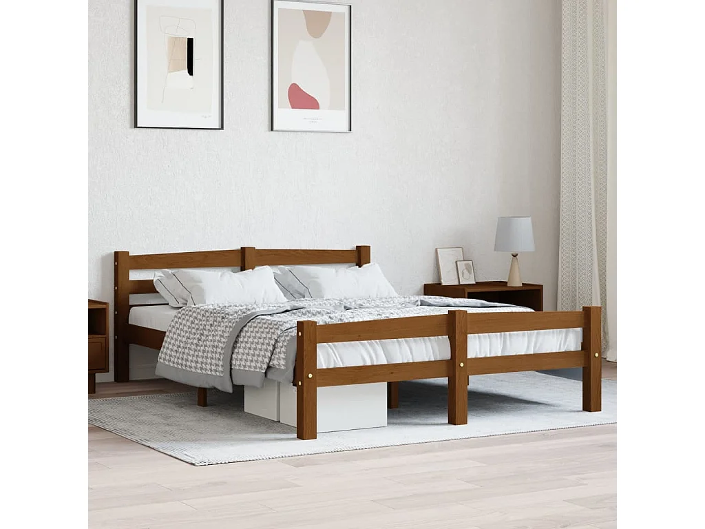 Lit simple | Lit adulte, enfant | Cadre de lit marron miel pin massif 120x200 cm