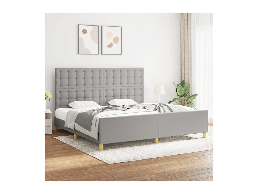 Lit double | Lit adulte | Cadre de lit gris clair 200x200 cm tissu