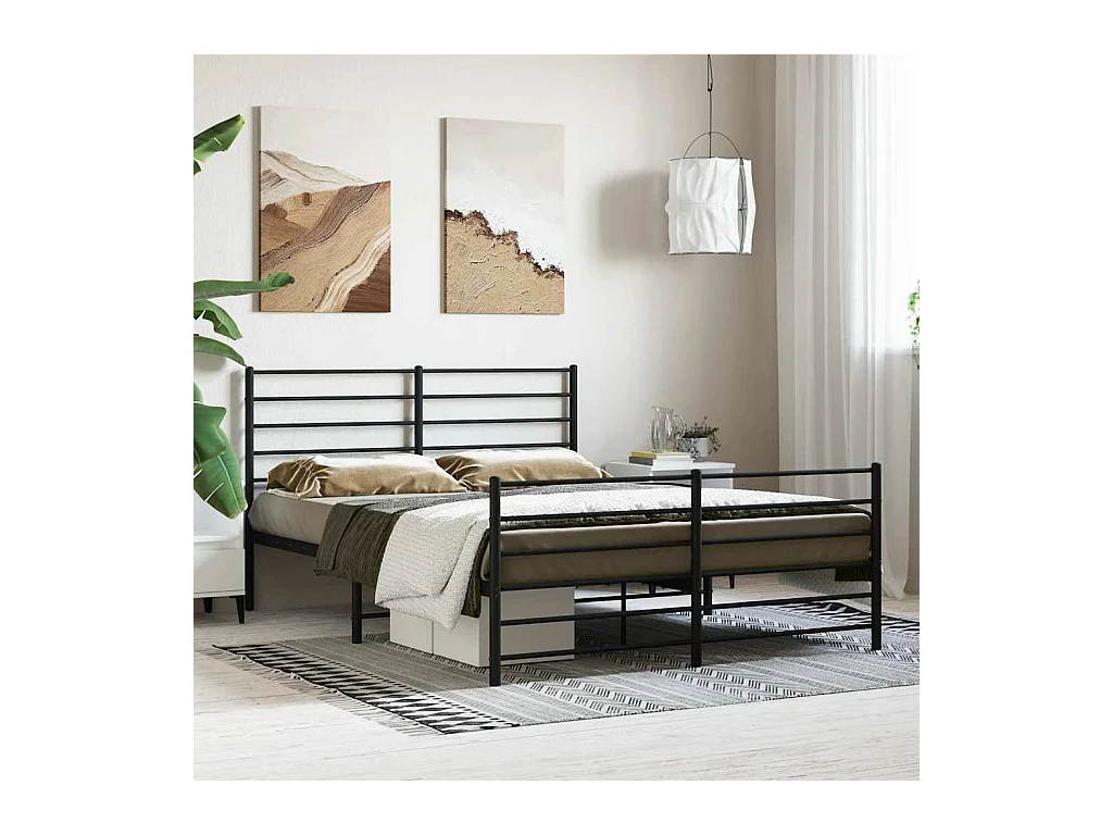 Lit simple | Lit adulte, enfant | Cadre de lit métal avec pied de lit noir 120x200cm