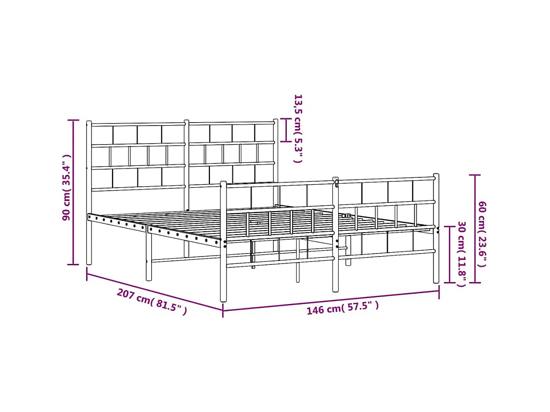 Lit double | Lit adulte | Cadre de lit métal et pied de lit blanc 140x200 cm