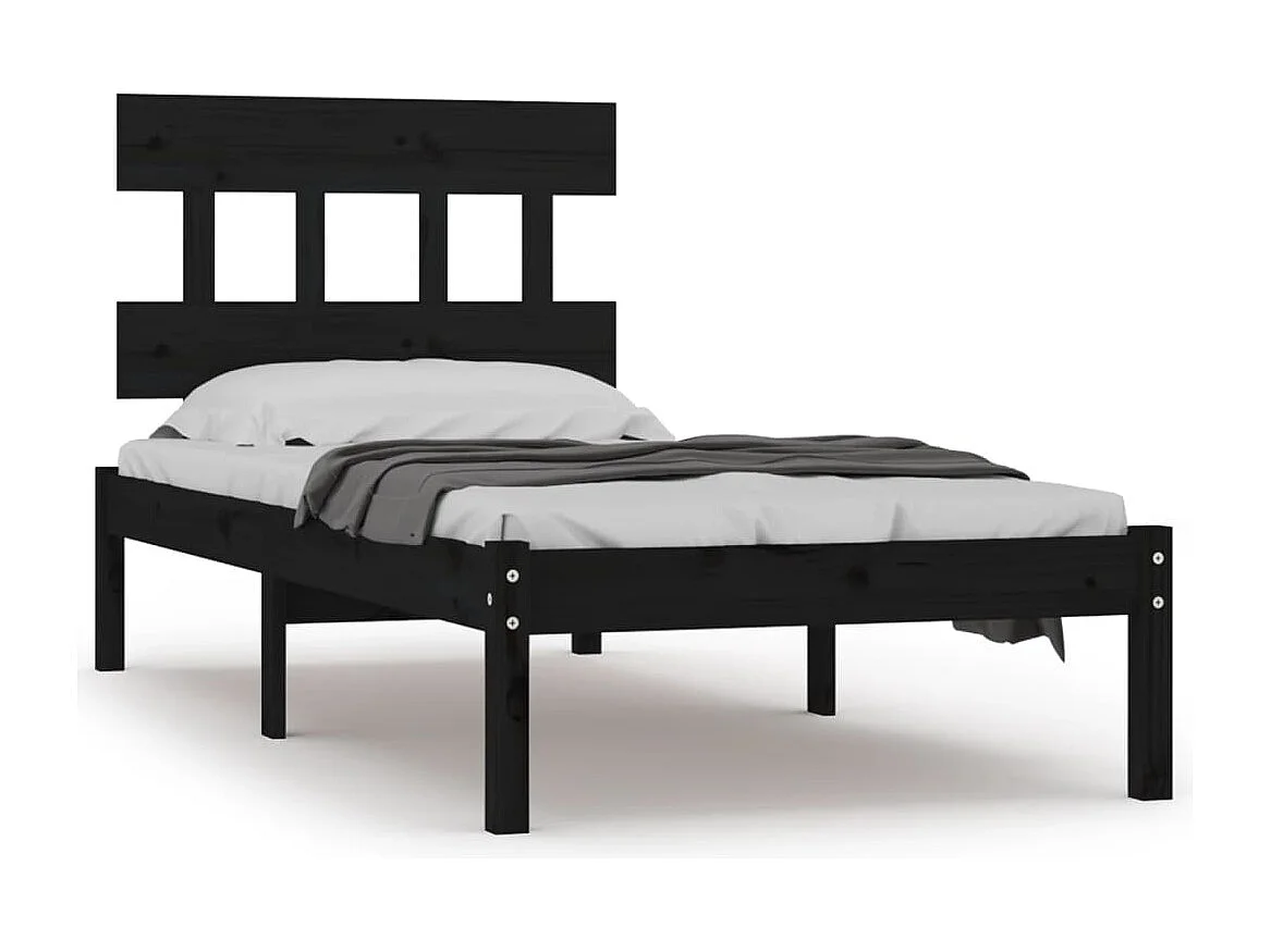 Lit simple | Lit adulte, enfant | Cadre de lit noir 100x200 cm bois massif