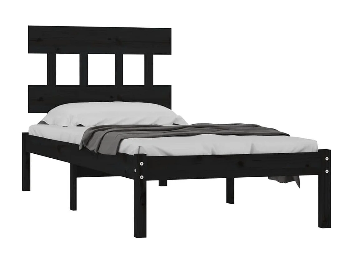 Lit simple | Lit adulte, enfant | Cadre de lit noir 100x200 cm bois massif