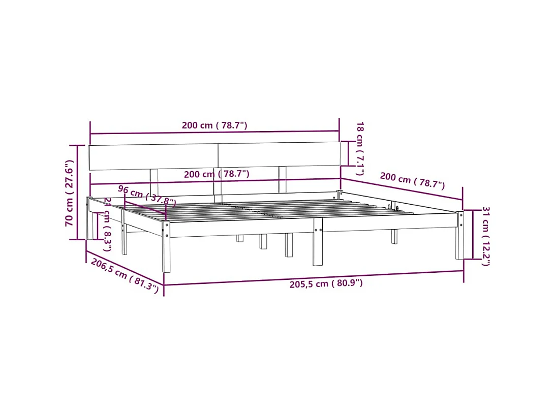 Lit double | Lit adulte | Cadre de lit bois massif 200x200 cm