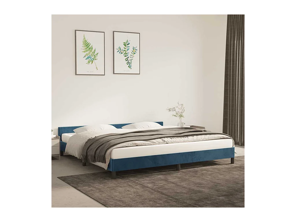 Lit double | Lit adulte | Cadre de lit bleu foncé 200x200 cm velours