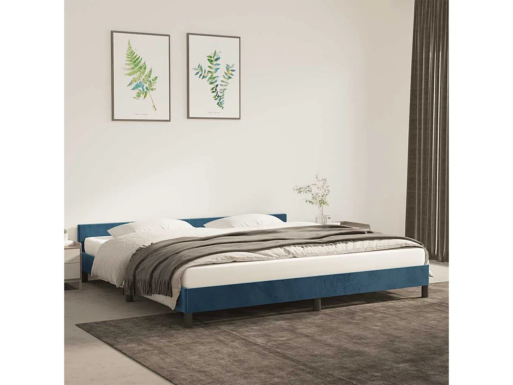 Lit double | Lit adulte | Cadre de lit bleu foncé 200x200 cm velours