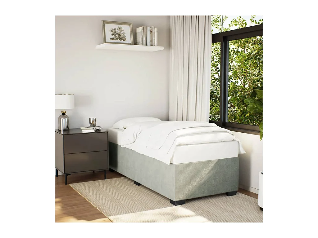 Lit simple | Lit adulte, enfant | Cadre de lit gris clair 90x190 cm velours